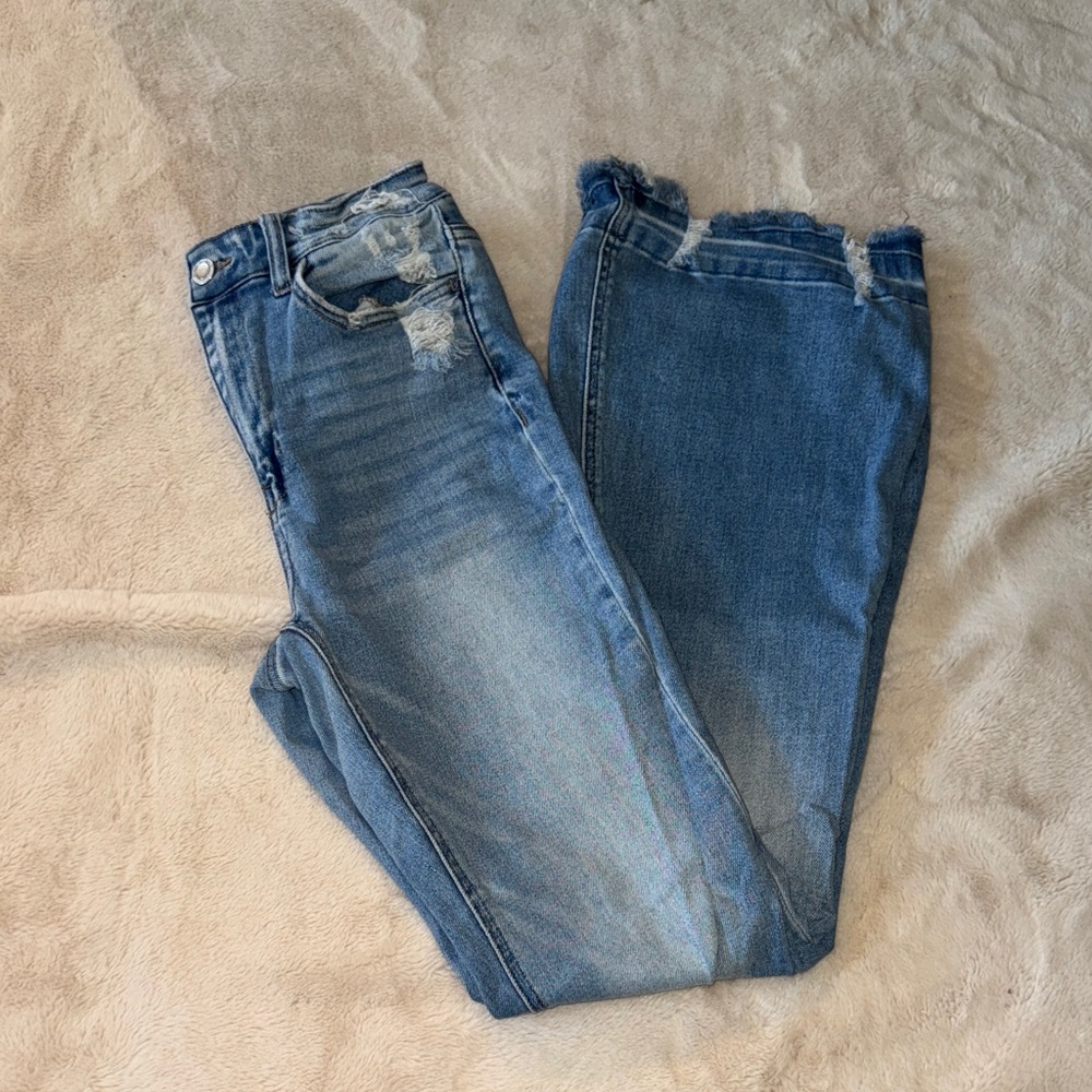 Bridge high rise flare distressed jeans